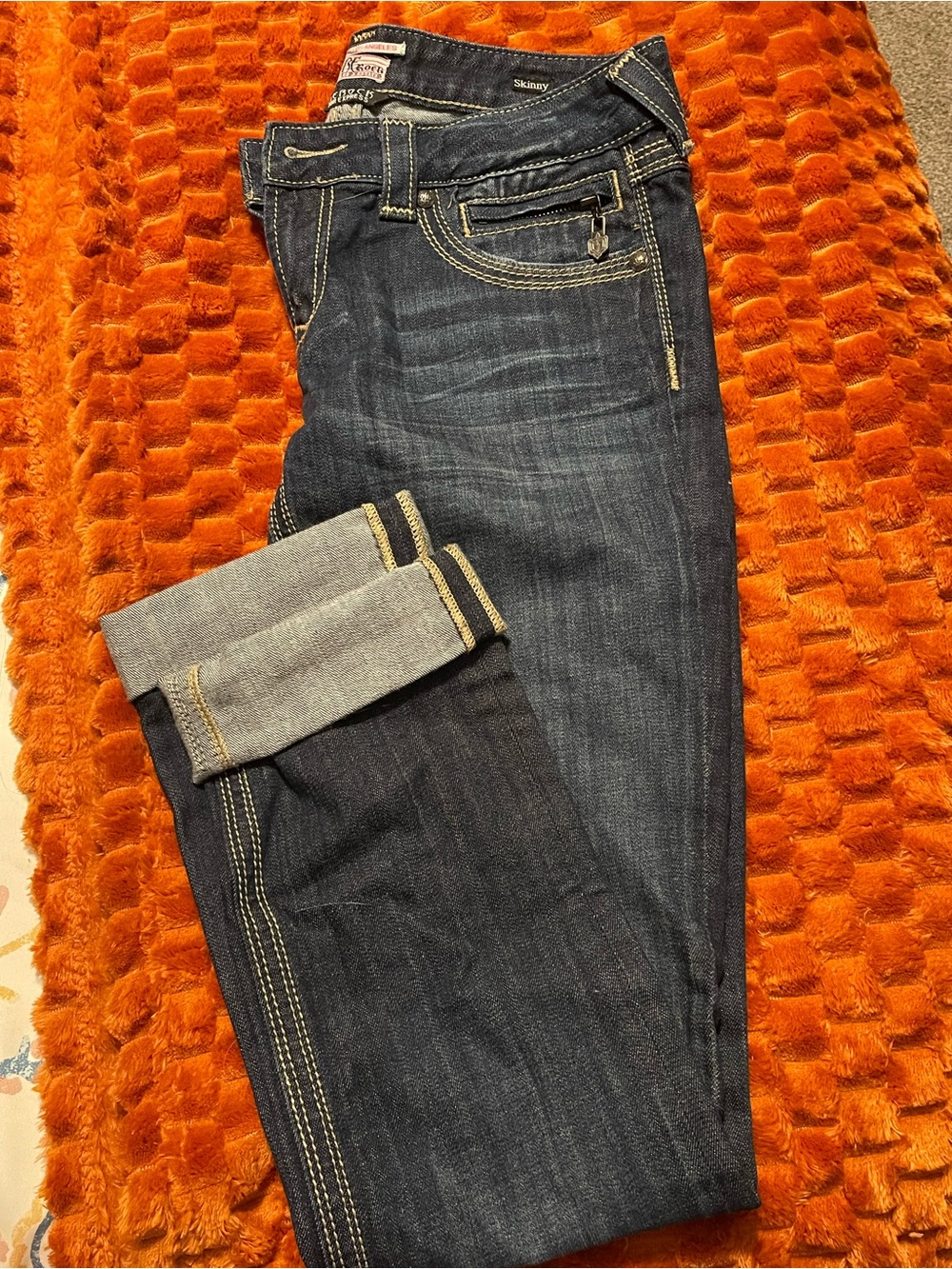 ReRock by Express Women's Dark Indigo Skinny Jeans with Contrast Stitching